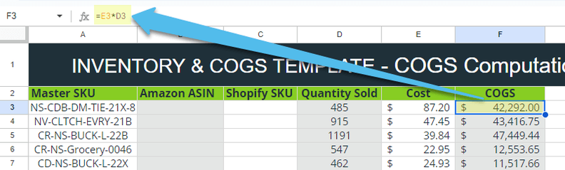 Calculating COGS with cost by SKU x quantity sold