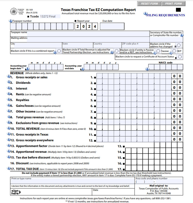 Texas franchise tax EZ computation report