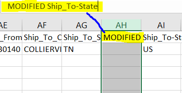 Add in a temporary column and label it MODIFIED Ship To State