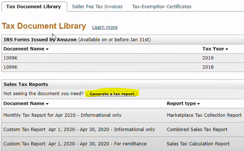 where to generate a tax report 