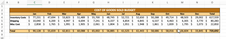 COGS budget template