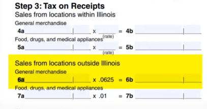 Screenshot of Illinois sales tax form "tax on receipts"