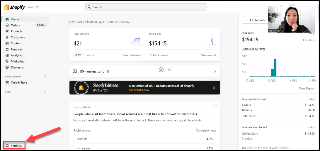 Click on settings to get to sales tax settings