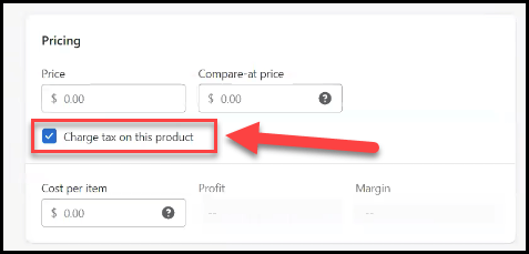 Shopify sales tax settings for products
