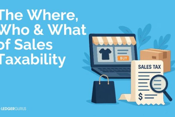 Illustration representing ecommerce and sales taxability, including online checkout and tax documents.
